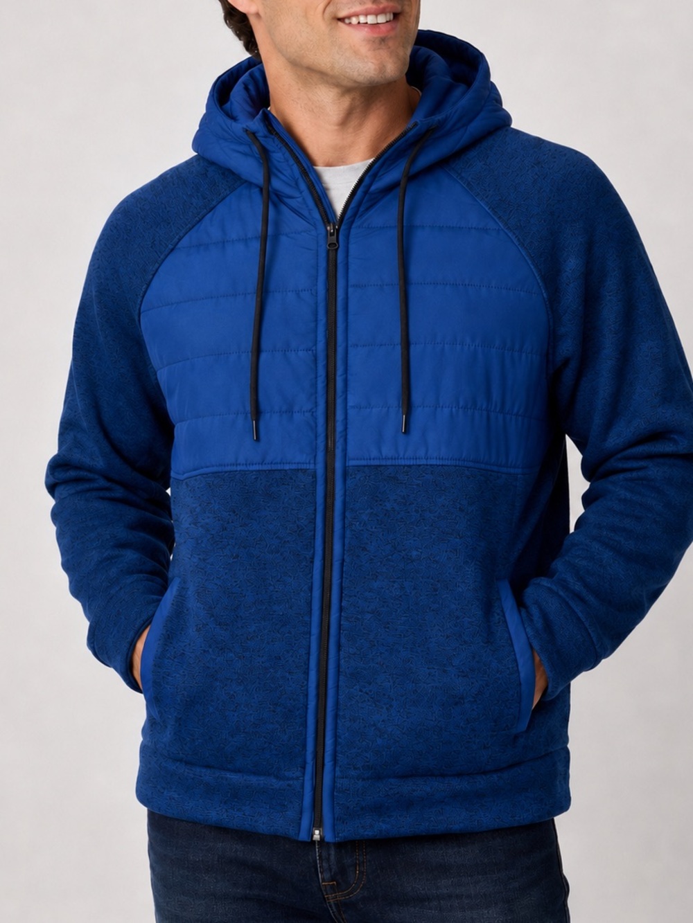 Zella XL Blue‎ Hybrid Quilted Hoodie Jacket NWT Full Zip Hooded Activewear